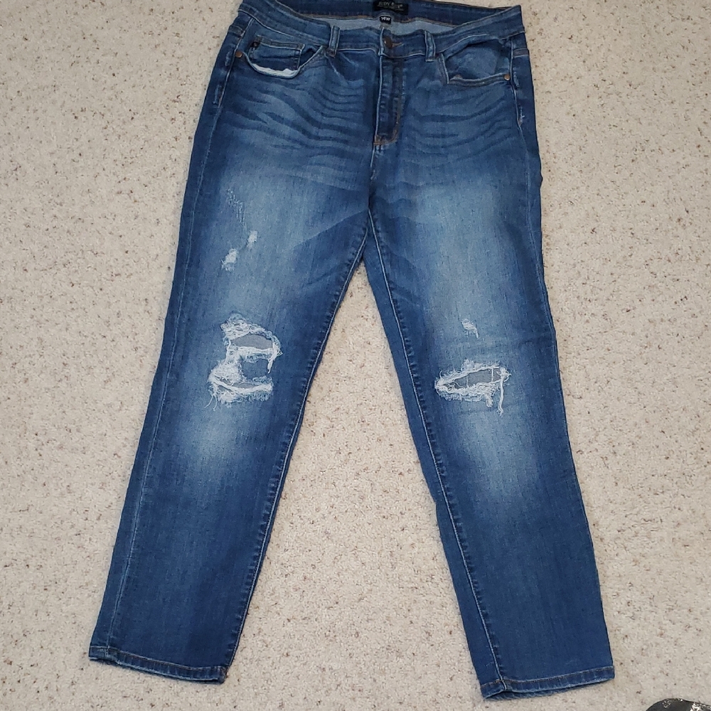 Judy Blue Women's Straight Leg Distressed Jeans - Blue